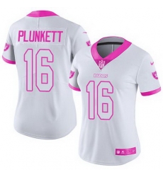 Nike Raiders #16 Jim Plunkett White Pink Womens Stitched NFL Limited Rush Fashion Jersey