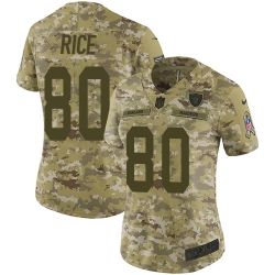 Nike Raiders #80 Jerry Rice Camo Women Stitched NFL Limited 2018 Salute to Service Jersey