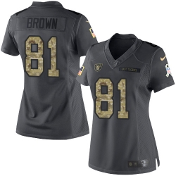 Nike Raiders #81 Tim Brown Black Womens Stitched NFL Limited 2016 Salute to Service Jersey