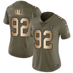 Nike Raiders #92 P J Hall Olive Gold Womens Stitched NFL Limited 2017 Salute to Service Jersey