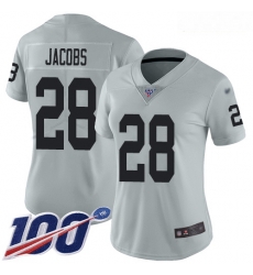 Raiders #28 Josh Jacobs Silver Women Stitched Football Limited Inverted Legend 100th Season Jersey
