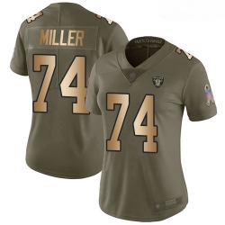 Raiders #74 Kolton Miller Olive Gold Women Stitched Football Limited 2017 Salute to Service Jersey