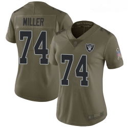 Raiders #74 Kolton Miller Olive Women Stitched Football Limited 2017 Salute to Service Jersey