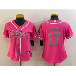 Women Las Vegas Raiders 17 Davante Adams Pink Silver With Patch Cool Base Stitched Baseball Jersey