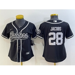 Women Las Vegas Raiders 28 Josh Jacobs Black With Patch Cool Base Stitched Baseball Jersey
