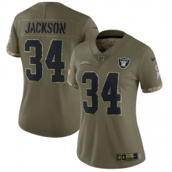Women Las Vegas Raiders 34 Bo Jackson Olive 2022 Salute To Service Limited Stitched Jersey