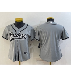 Women Las Vegas Raiders Blank Grey With Patch Cool Base Stitched Baseball Jersey