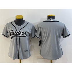 Women Las Vegas Raiders Blank Grey With Patch Cool Base Stitched Baseball Jersey
