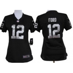 Women Nike Oakland Raiders #12 Jacoby Ford Black Nike NFL Jerseys