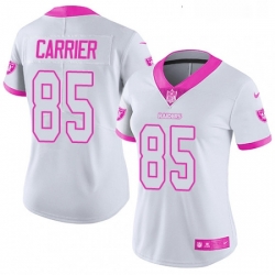 Women Nike Oakland Raiders 85 Derek Carrier Limited White Pink Rush Fashion NFL Jersey