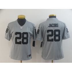 Women Nike Raiders 28 Josh Jacobs Silver Inverted Legend Limited Jersey