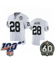 Women Oakland Raiders #28 Josh Jacobs White 60th Anniversary Vapor Untouchable Limited Player 100th Season Football Jersey