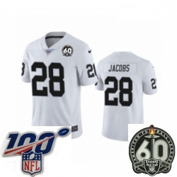 Women Oakland Raiders #28 Josh Jacobs White 60th Anniversary Vapor Untouchable Limited Player 100th Season Football Jersey