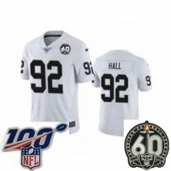 Women Oakland Raiders #92 P.J. Hall White 60th Anniversary Vapor Untouchable Limited Player 100th Season Football Jersey