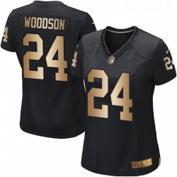 Womens Nike Oakland Raiders 24 Charles Woodson Elite BlackGold Team Color NFL Jersey