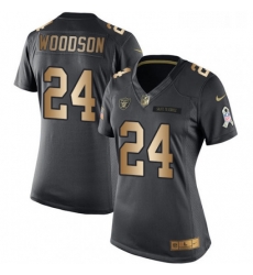 Womens Nike Oakland Raiders 24 Charles Woodson Limited BlackGold Salute to Service NFL Jersey