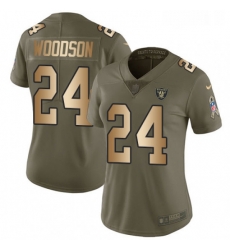 Womens Nike Oakland Raiders 24 Charles Woodson Limited OliveGold 2017 Salute to Service NFL Jersey