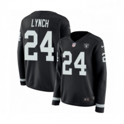 Womens Nike Oakland Raiders 24 Marshawn Lynch Limited Black Therma Long Sleeve NFL Jersey