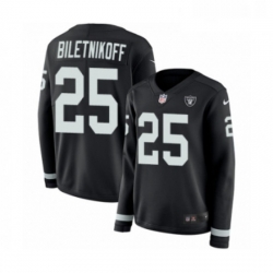 Womens Nike Oakland Raiders 25 Fred Biletnikoff Limited Black Therma Long Sleeve NFL Jersey