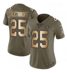 Womens Nike Oakland Raiders 25 Fred Biletnikoff Limited OliveGold 2017 Salute to Service NFL Jersey