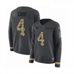 Womens Nike Oakland Raiders 4 Derek Carr Limited Black Salute to Service Therma Long Sleeve NFL Jersey
