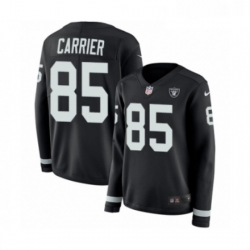 Womens Nike Oakland Raiders 85 Derek Carrier Limited Black Therma Long Sleeve NFL Jersey