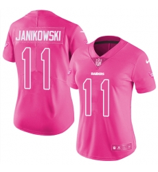 Womens Nike Raiders #11 Sebastian Janikowski Pink  Stitched NFL Limited Rush Fashion Jersey
