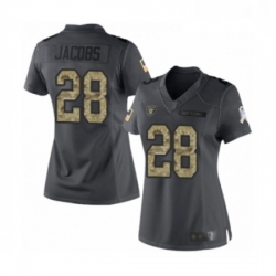 Womens Oakland Raiders 28 Josh Jacobs Limited Black 2016 Salute to Service Football Jersey