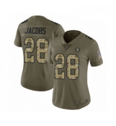 Womens Oakland Raiders 28 Josh Jacobs Limited Olive Camo 2017 Salute to Service Football Jersey