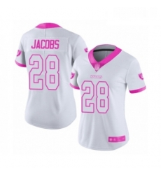 Womens Oakland Raiders 28 Josh Jacobs Limited White Pink Rush Fashion Football Jersey