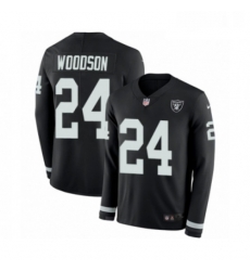Youth Nike Oakland Raiders 24 Charles Woodson Limited Black Therma Long Sleeve NFL Jersey