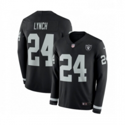 Youth Nike Oakland Raiders 24 Marshawn Lynch Limited Black Therma Long Sleeve NFL Jersey