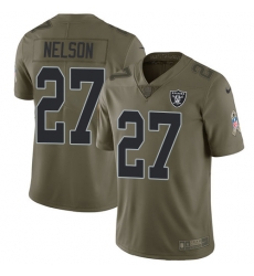 Youth Nike Raiders #27 Reggie Nelson Olive Stitched NFL Limited 2017 Salute to Service Jersey