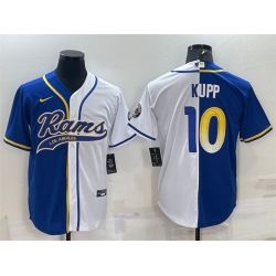 Men Los Angeles Rams 10 Cooper Kupp Royal White Split With Patch Cool Base Stitched Baseball Jersey