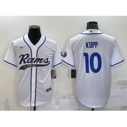 Men Los Angeles Rams 10 Cooper Kupp White With Patch Cool Base Stitched Baseball Jersey