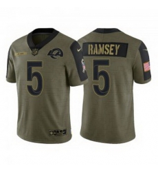 Men Los Angeles Rams 5 Jalen Los Angeles Ramsey Olive 2021 Salute To Service Limited Stitched Jersey