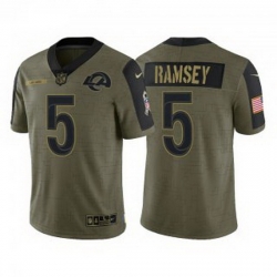 Men Los Angeles Rams 5 Jalen Los Angeles Ramsey Olive 2021 Salute To Service Limited Stitched Jersey