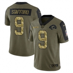 Men Los Angeles Rams 9 Matthew Stafford 2021 Salute To Service Olive Camo Limited Stitched Jersey