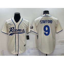 Men Los Angeles Rams 9 Matthew Stafford Bone Cool Base Stitched Baseball Jersey