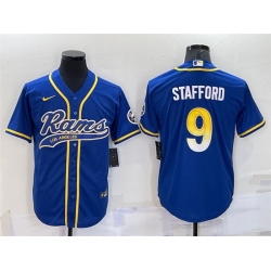 Men Los Angeles Rams 9 Matthew Stafford Royal With Patch Cool Base Stitched Baseb