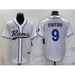 Men Los Angeles Rams 9 Matthew Stafford White With Patch Cool Base Stitched Baseb