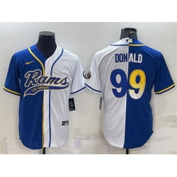 Men Los Angeles Rams 99 Aaron Donald Royal White Split With Patch Cool Base Stitched Baseball Jersey