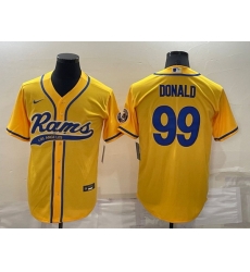 Men Los Angeles Rams 99 Aaron Donald Yellow Cool Base Stitched Baseball Jersey