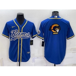 Men Los Angeles Rams Royal Team Big Logo With Patch Cool Base Stitched Baseball Jersey