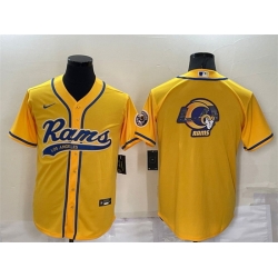 Men Los Angeles Rams Yellow Team Big Logo With Patch Cool Base Stitched Baseball Jersey