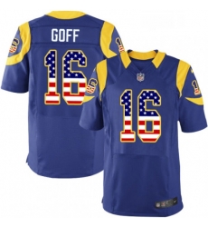 Men Nike Los Angeles Rams 16 Jared Goff Elite Royal Blue Alternate USA Flag Fashion NFL Jersey