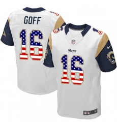 Men Nike Los Angeles Rams 16 Jared Goff Elite White Road USA Flag Fashion NFL Jersey