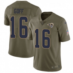 Men Nike Los Angeles Rams 16 Jared Goff Limited Olive 2017 Salute to Service NFL Jersey