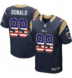 Men Nike Los Angeles Rams 99 Aaron Donald Elite Navy Blue Home USA Flag Fashion NFL Jersey