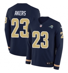 Nike Rams 23 Cam Akers Navy Blue Team Color Men Stitched NFL Limited Therma Long Sleeve Jersey